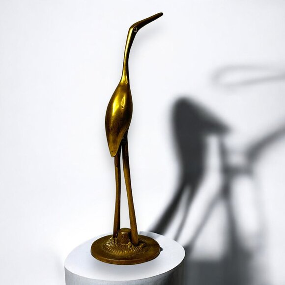 Vintage Brass Crane Bird Figurine 7.5" Tall Made In Korea Mid-Century Modern - Picture 6 of 8